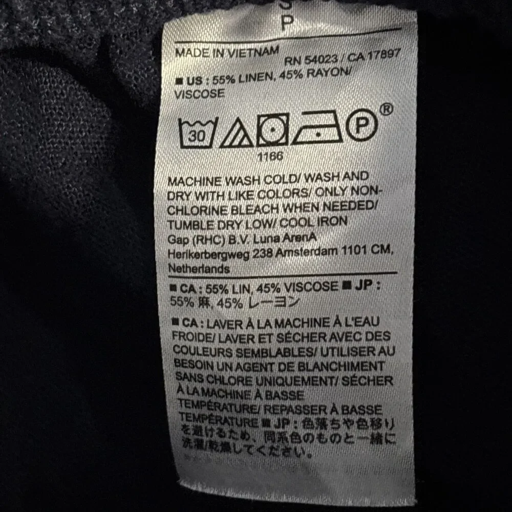 Banana Republic Linen Blend Wide Leg Crop Pull On Drawstring Pants Navy Small